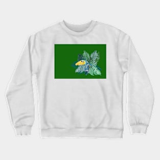 Tropical Marbled Paper Parrot with Jungle Leaves-Green Crewneck Sweatshirt